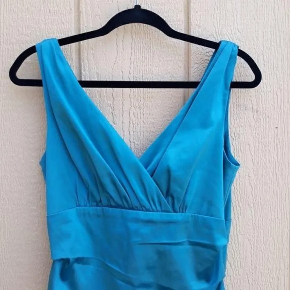 Suzi Chin Dress Y2K Cocktail Ruched Draped Surplice Satin‎ Slip Teal